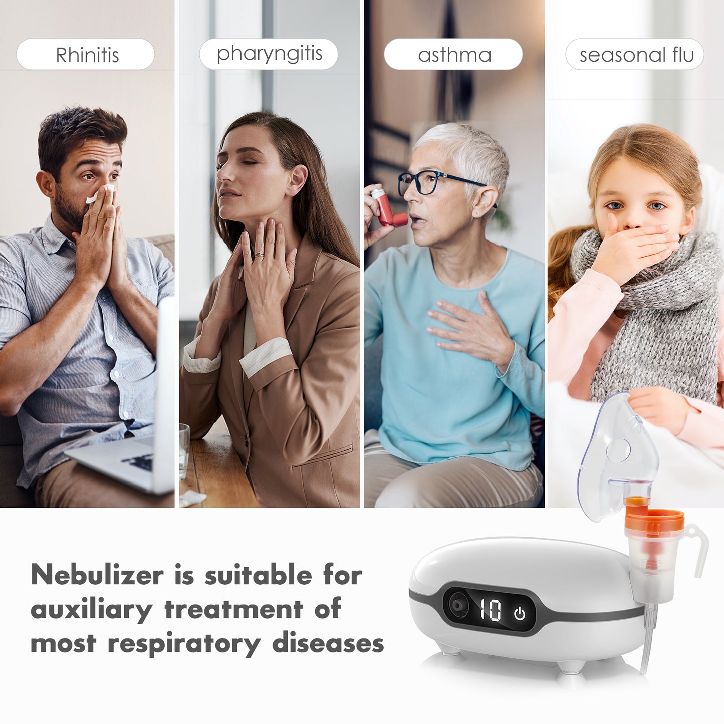 SpriekPortable Nebulizer, Nebulizer Machine for Adults Kids, Mini Handheld Nebulizer with Mouthpiece Adults&Chlid Masks, Steam Inhaler of Cool Mist for Travel and Home Use 1215029